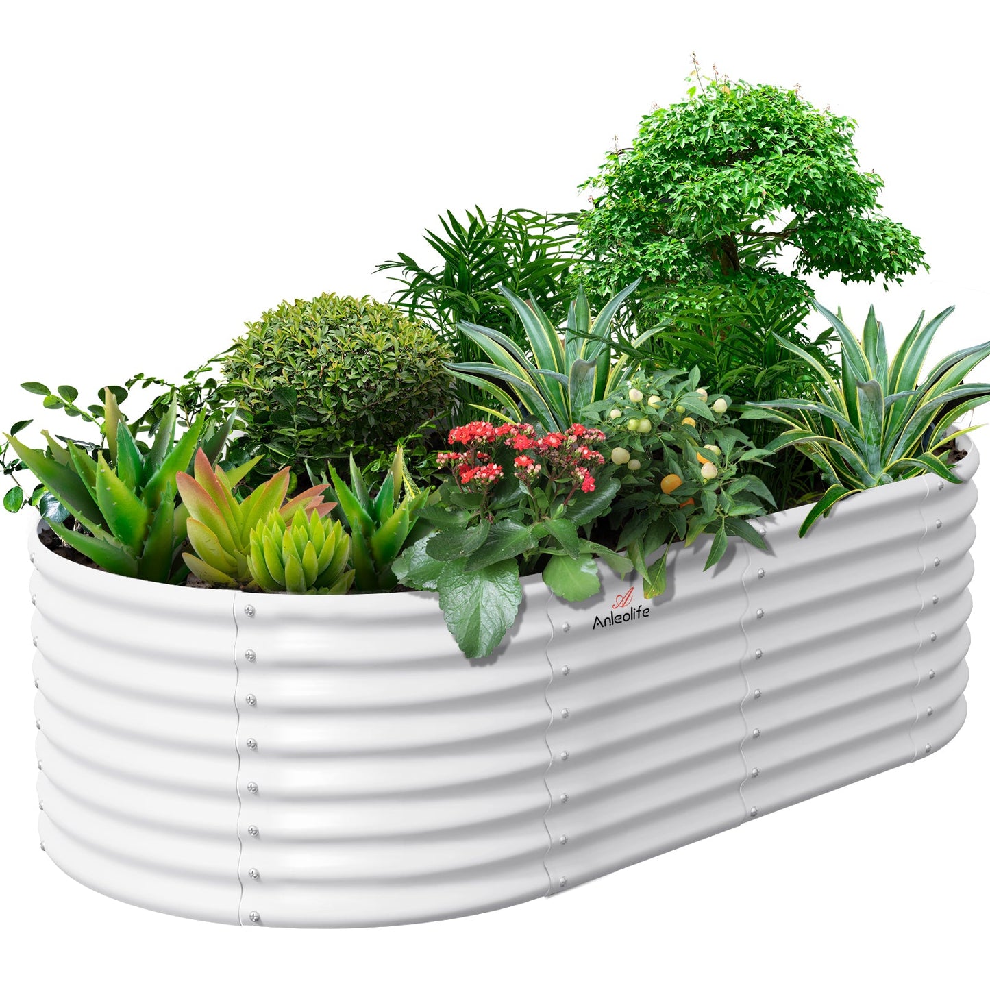 8x4x2ft Oval Modular Metal Raised Garden Bed (White)