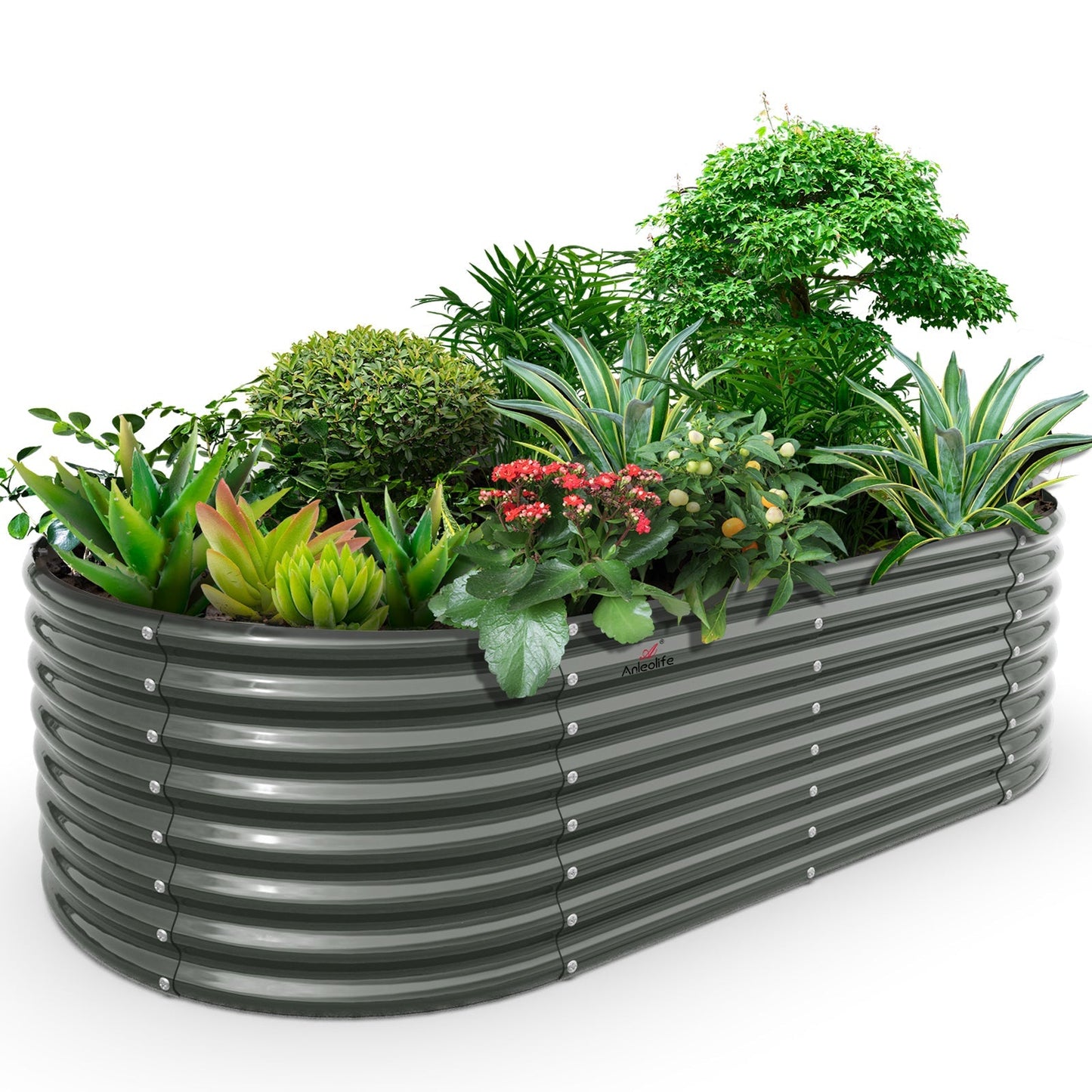 8x4x2ft  Oval Modular Sturdy Metal Raised Garden Bed Set (Grey)