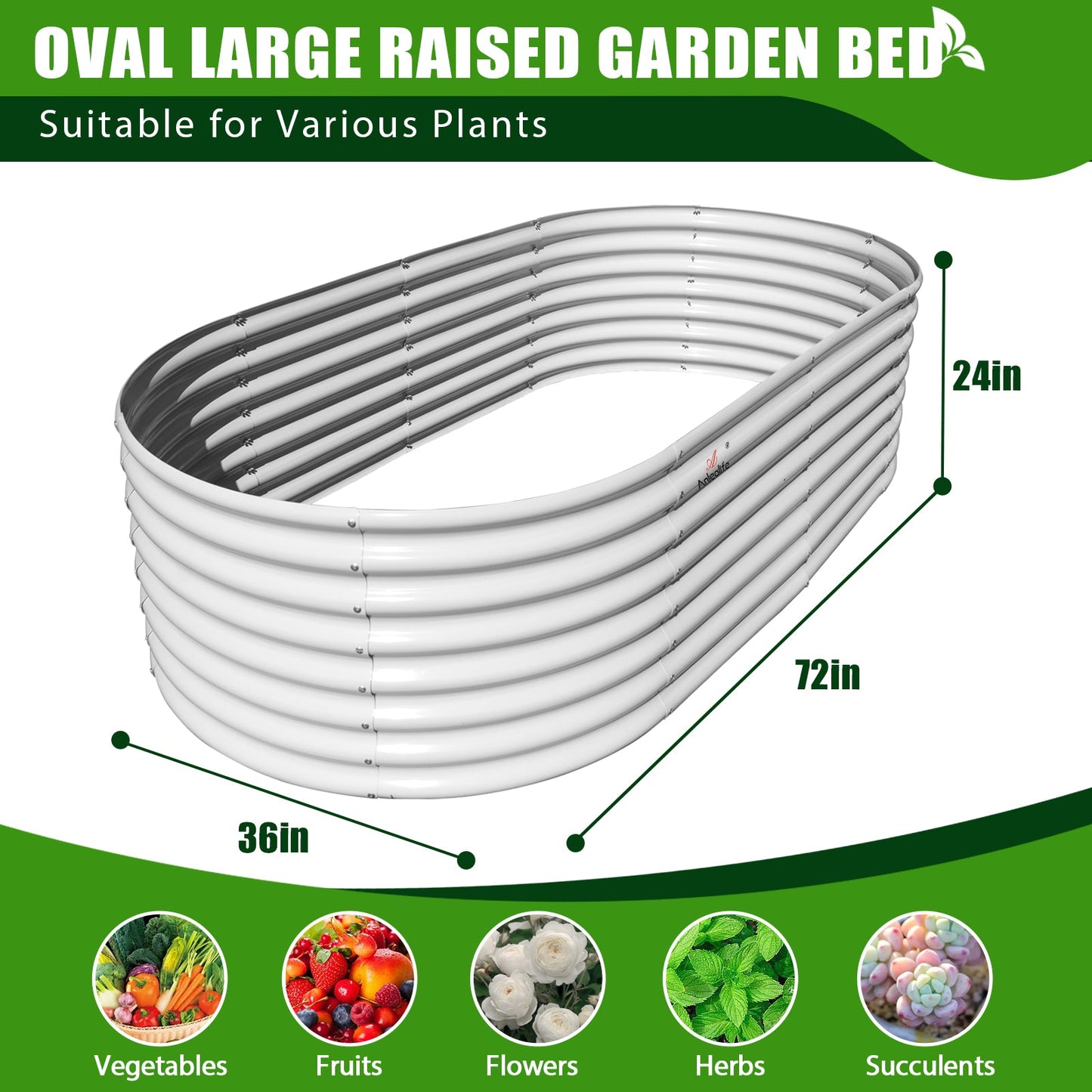 6x3x2ft Oval Metal Raised Modular Garden Bed Set (White)