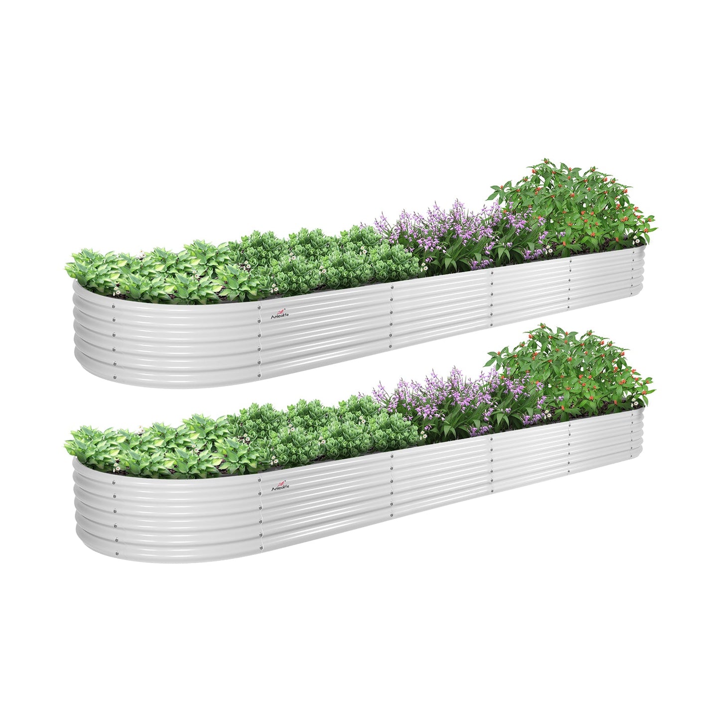 12x3x1.5ft Oval Modular Metal Raised Garden Bed Set (White/Grey)