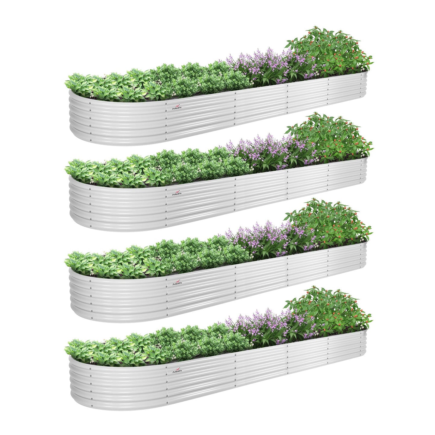 12x3x1.5ft Oval Modular Metal Raised Garden Bed Set (White/Grey)