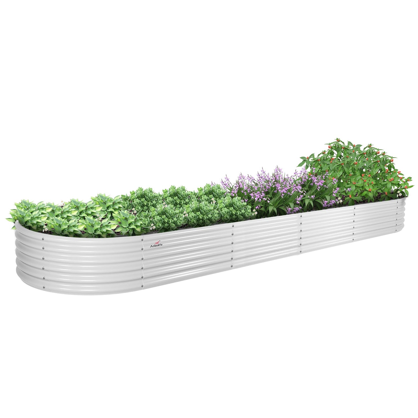 12x3x1.5ft Oval Modular Metal Raised Garden Bed Set (White/Grey)