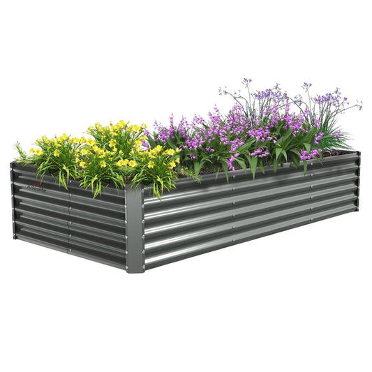 8x4x1.5ft Rectangular Modular Metal Raised Garden Bed Set (Grey)