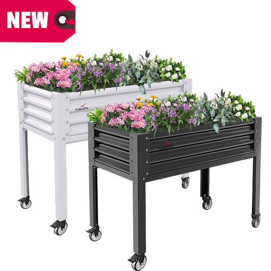 GardenEase- 48''x24''x35''Tall Elevated Bed with wheels (White/Grey)