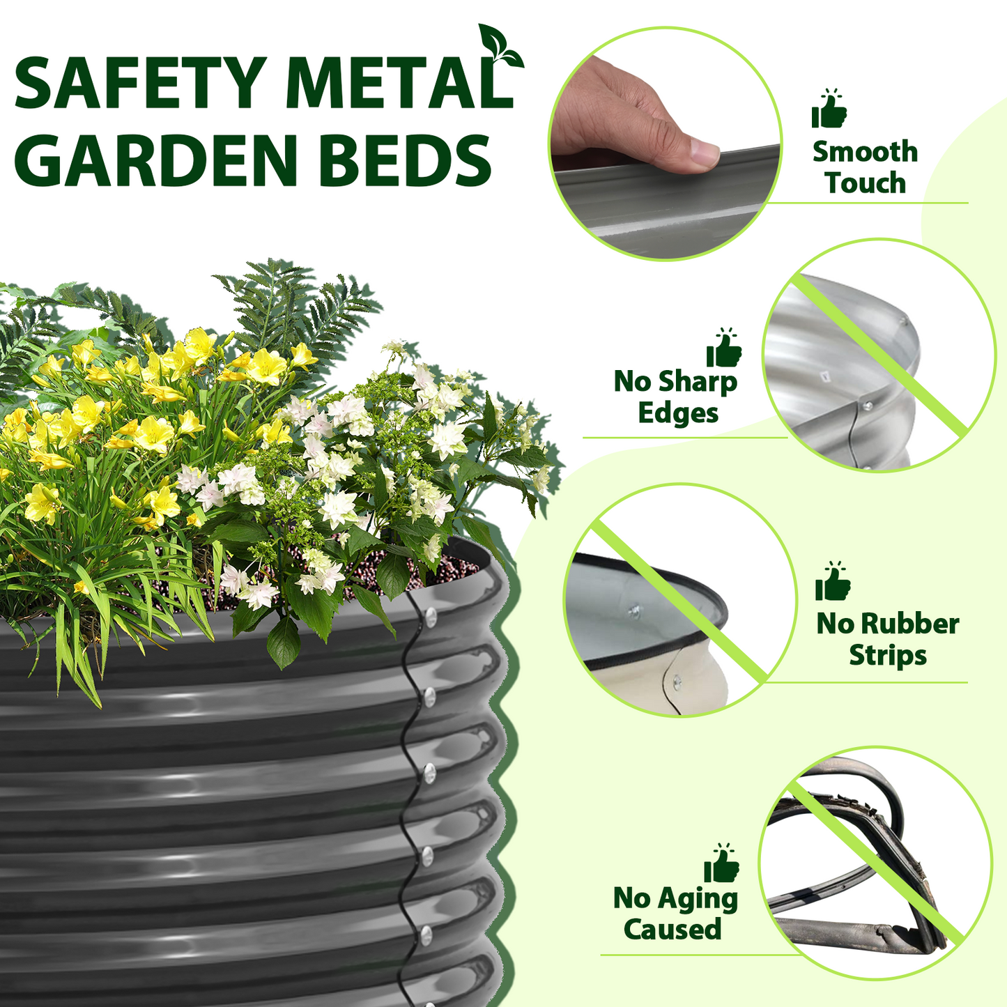 6x2x1.5ft Oval Metal Raised Modular Garden Bed (Grey)