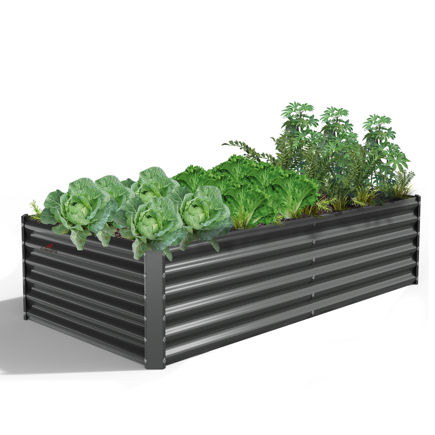 6x3x1.5ft Rectangular Modular Metal Raised Garden Bed (Grey)