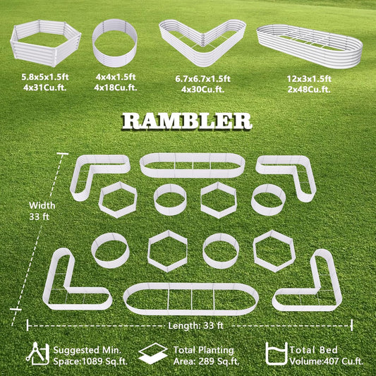 18" Tall Modular Raised Garden Bed Set, 14-Piece White Layout for Customizable Gardening