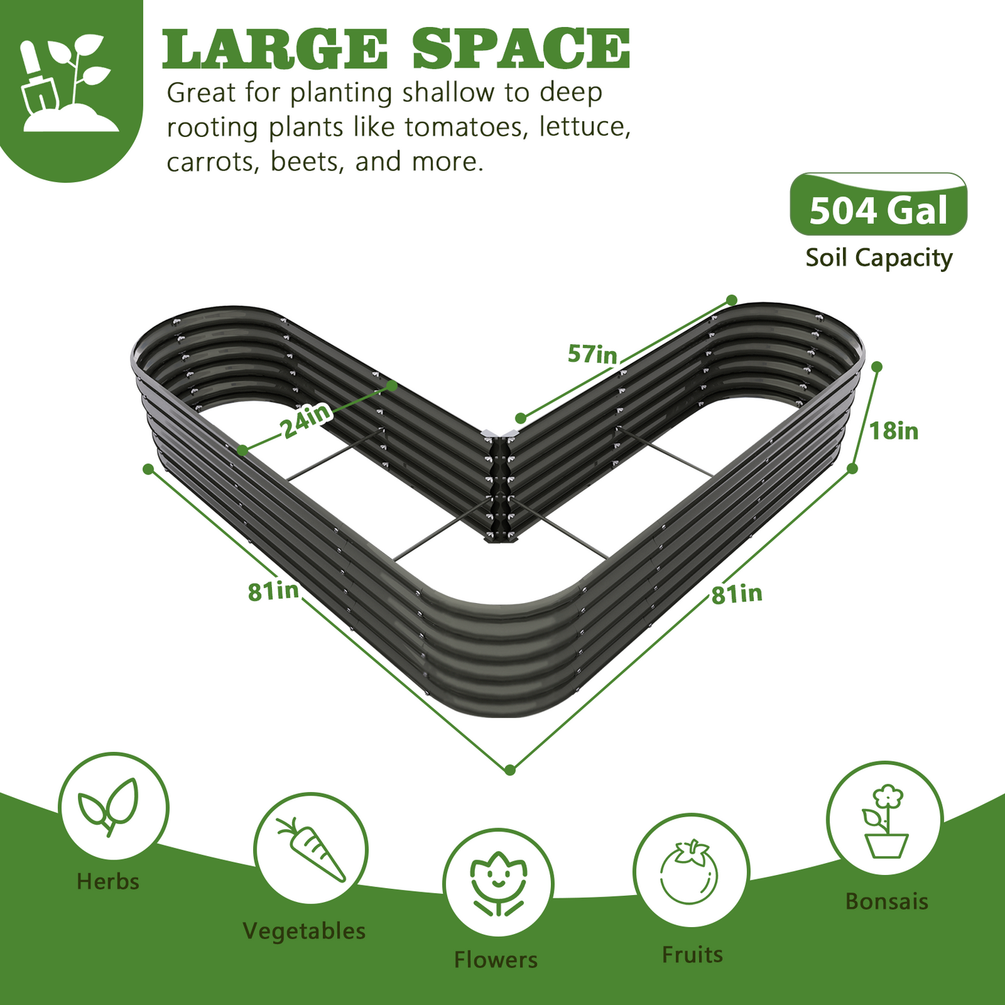 Set of 12:  72''x24''x18'', 48''x18'', 81''x81''x18'' Raised Garden Beds Layout -Grey