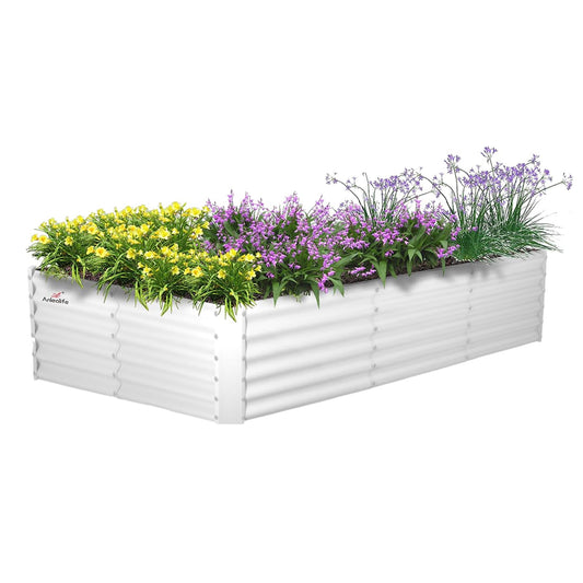 8x4x1.5ft Rectangular Modular Metal Raised Garden Bed (White)