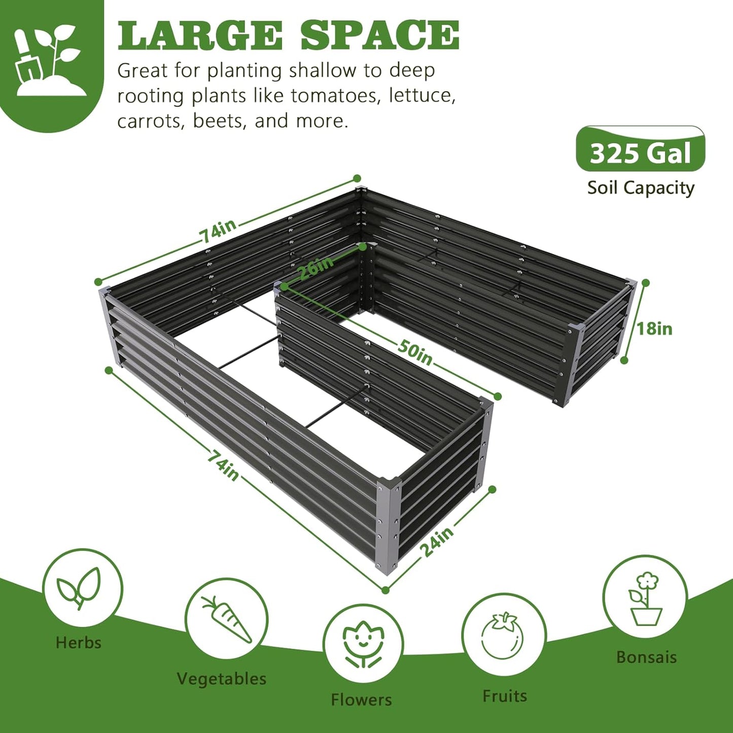 18" Tall Modular Raised Garden Bed Set, 22-Piece Grey Layout for Customizable Gardening